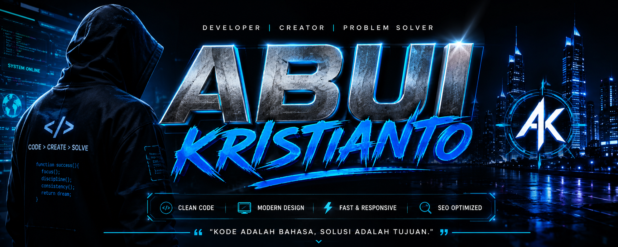 Abui Kristianto sedang mengerjakan proyek website